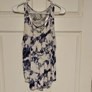 Hollister Blue and White Tie-Dye Tank Top